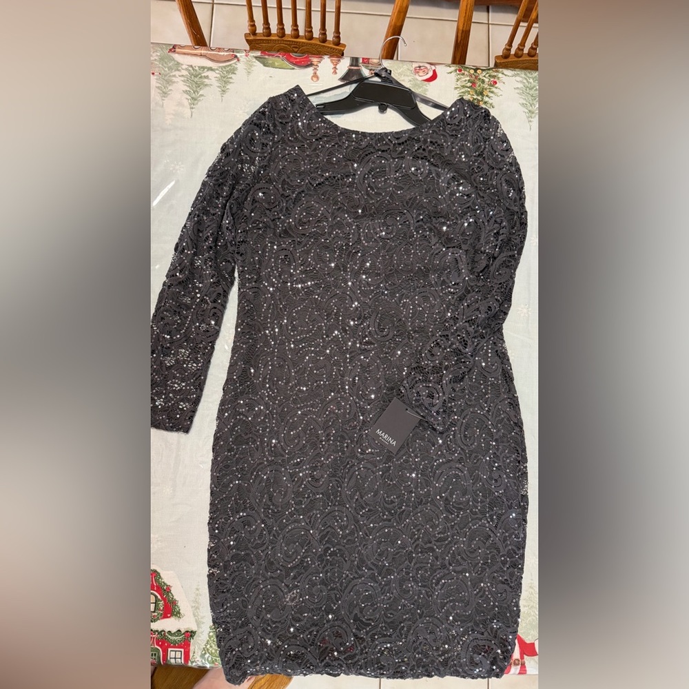 MARINA Elegant Black Sequin Long Sleeve Dress